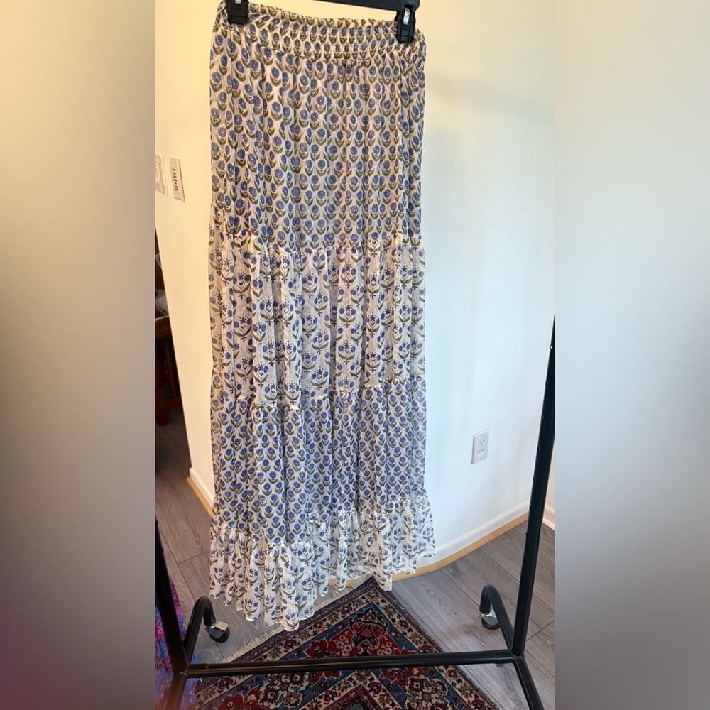Misa Los Angeles Blue and Cream Maxi Skirt